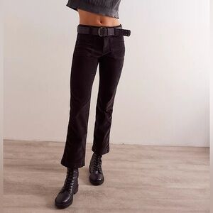 FREE PEOPLE HIGH TIME VELVET KICK FLARE CROPPED PANTS BLACK size 12